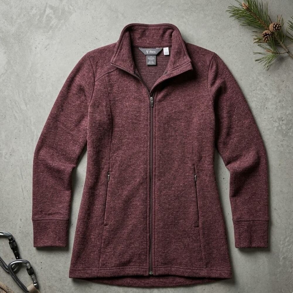 Ibex Women's Small Merino Wool Blend Full Zip Jacket Cardigan Burgundy Heather